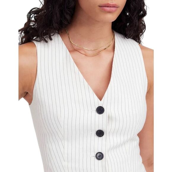J.Crew Cutaway Pinstripe Linen Blend Vest Ivory Black NWT Size 6 - Picture 5 of 9